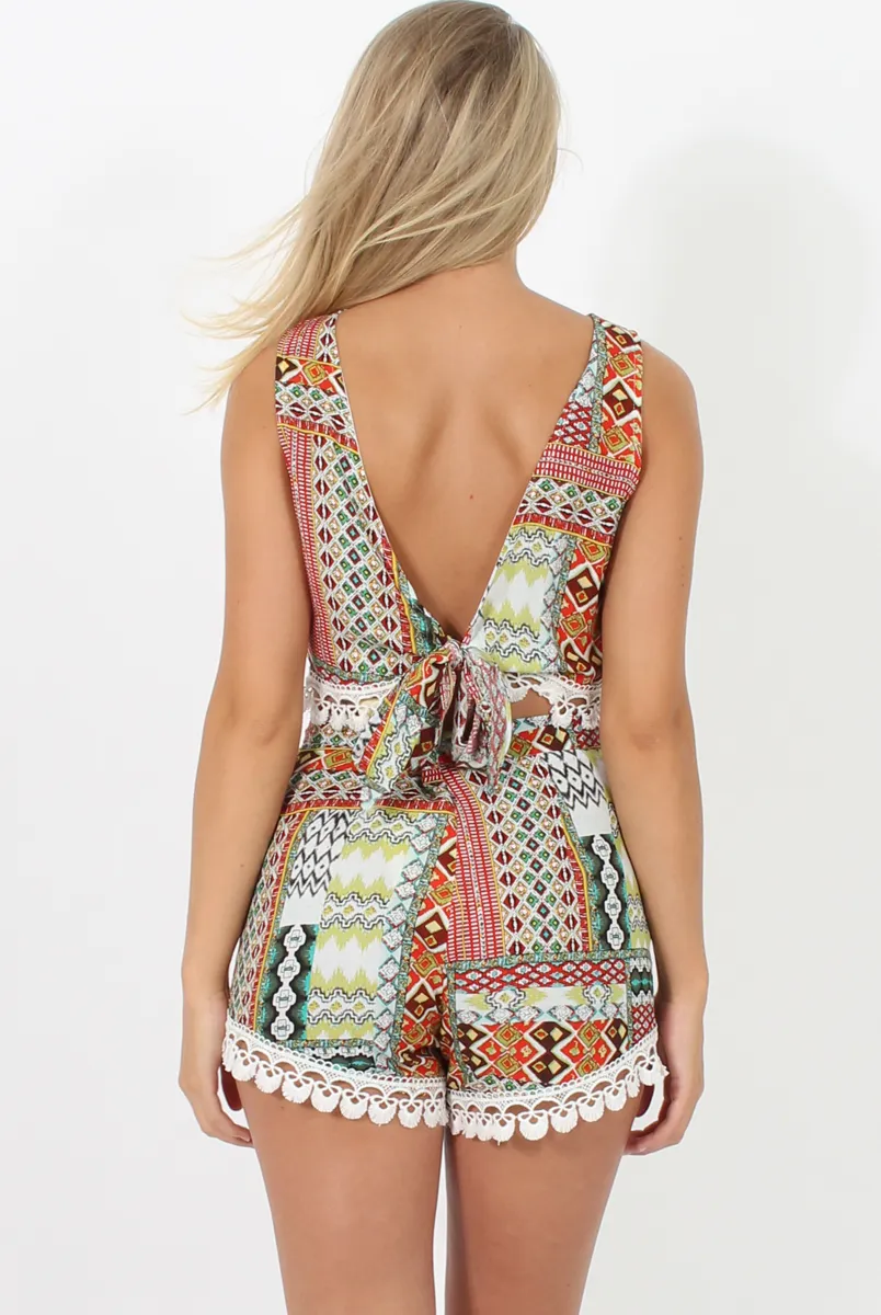 Orange Patterned Low Tie Back Co-ord- Meg