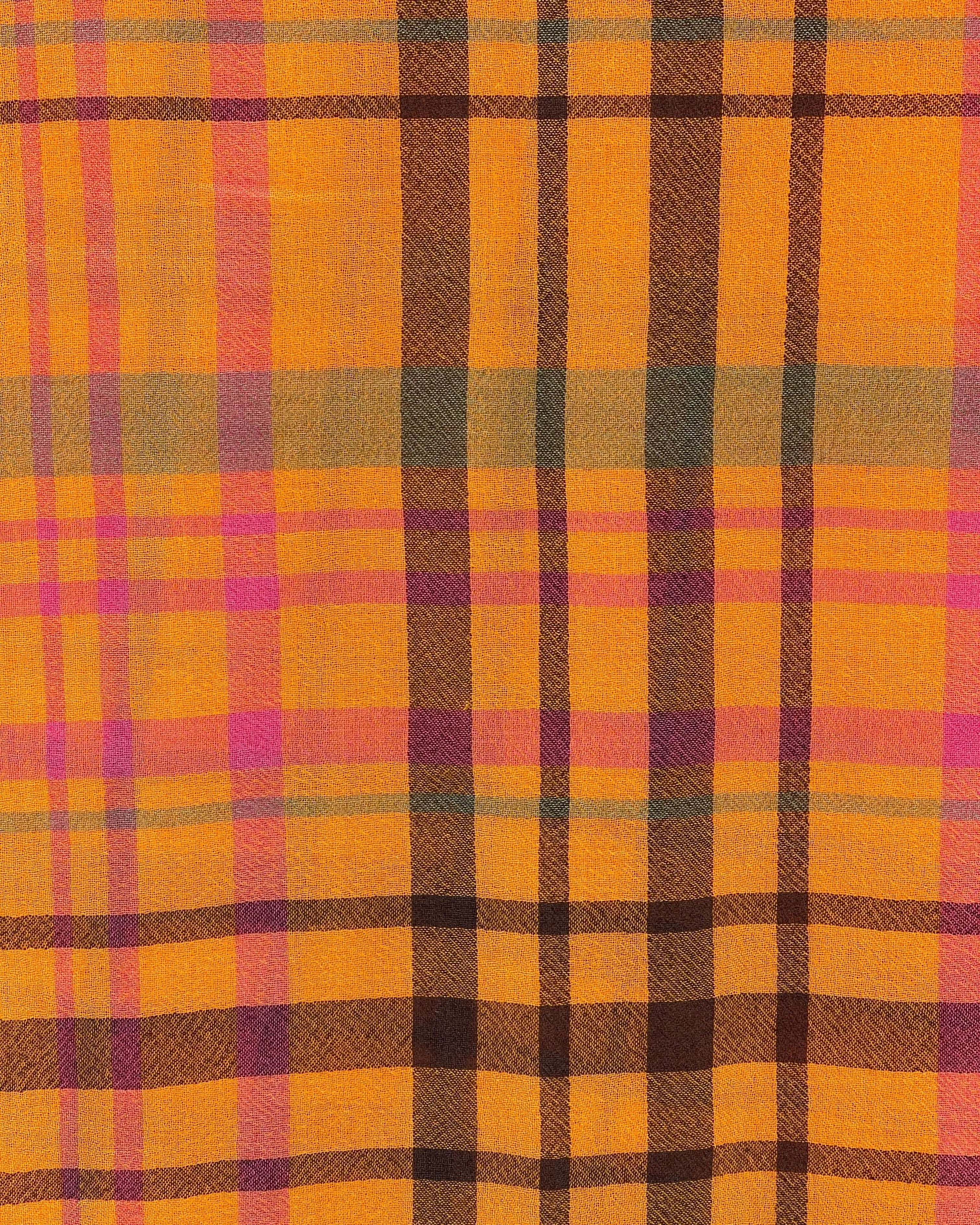 Orange Plaid Cashmere Shawl