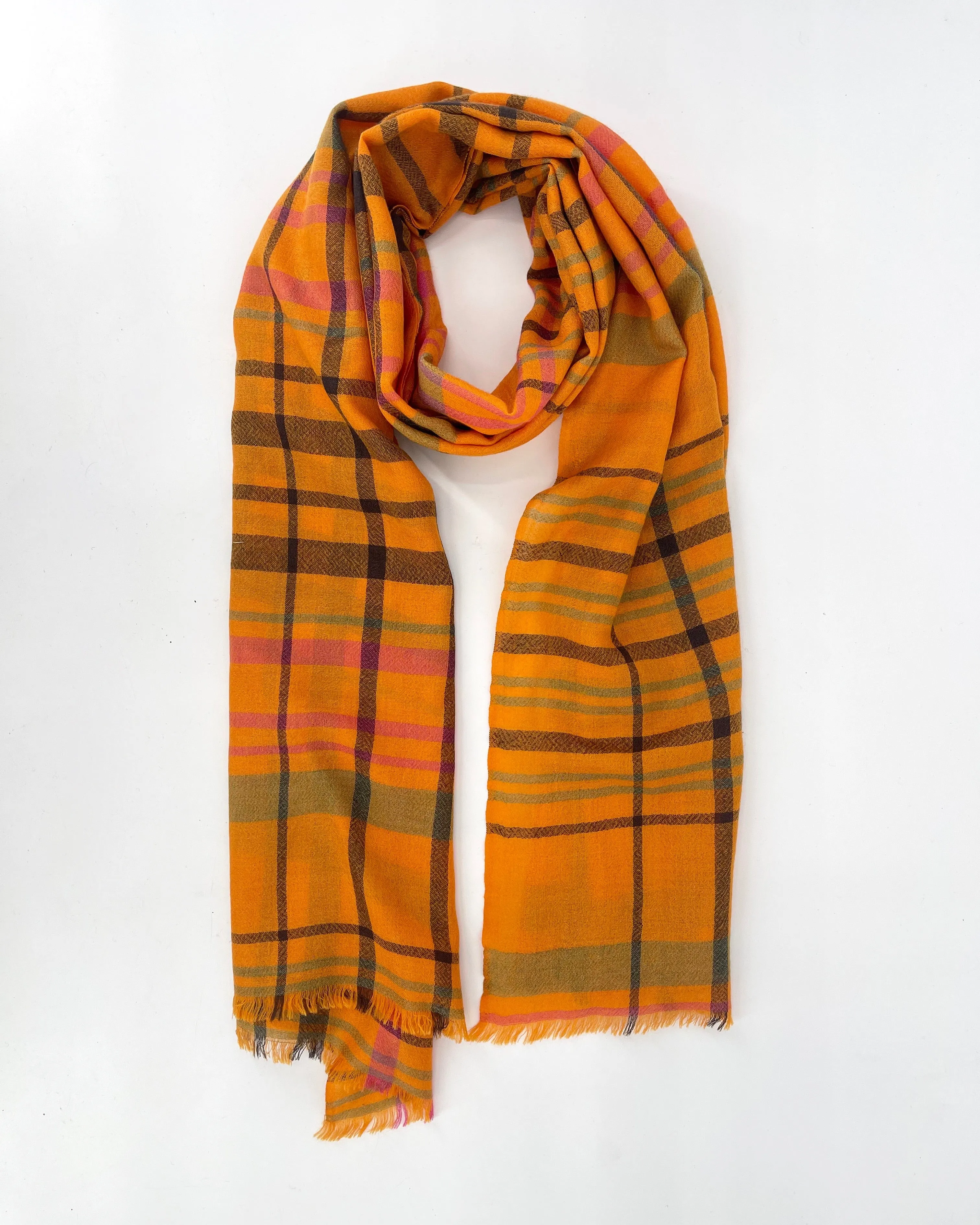 Orange Plaid Cashmere Shawl