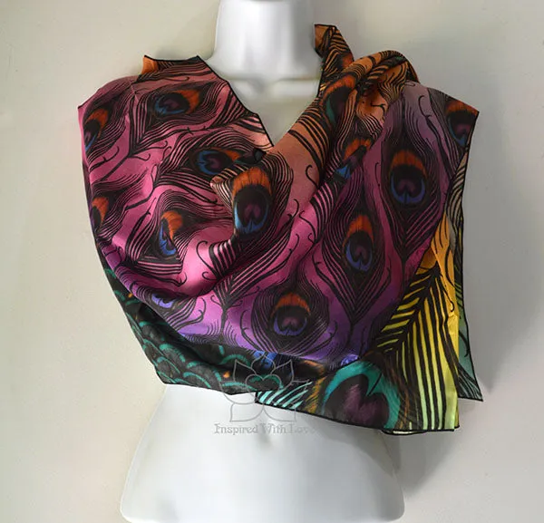 Original Sunrise Peacock Feather Fan Design Printed Scarf