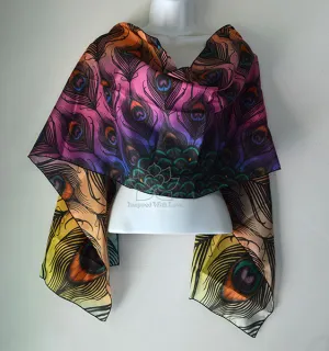 Original Sunrise Peacock Feather Fan Design Printed Scarf
