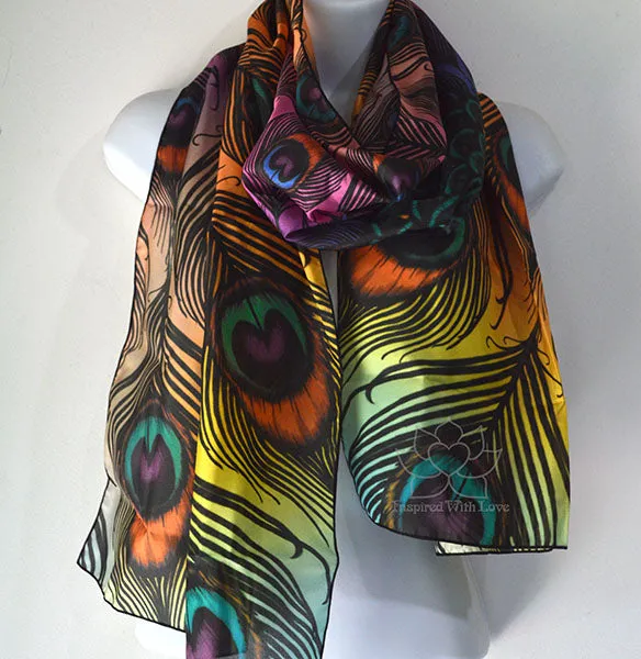 Original Sunrise Peacock Feather Fan Design Printed Scarf