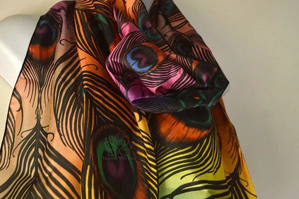 Original Sunrise Peacock Feather Fan Design Printed Scarf