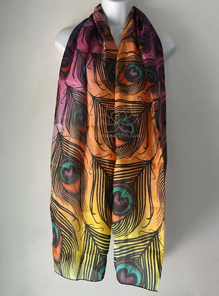 Original Sunrise Peacock Feather Fan Design Printed Scarf