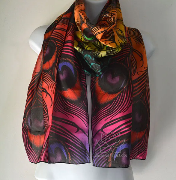 Original Sunset Peacock Feather Fan Design Printed Scarf