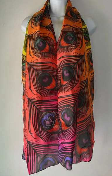 Original Sunset Peacock Feather Fan Design Printed Scarf