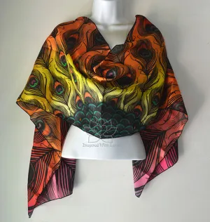Original Sunset Peacock Feather Fan Design Printed Scarf