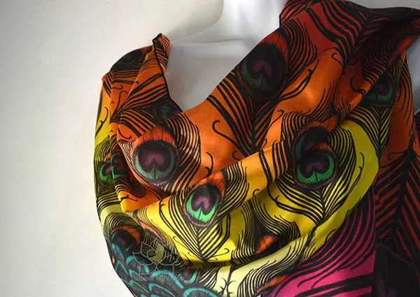 Original Sunset Peacock Feather Fan Design Printed Scarf