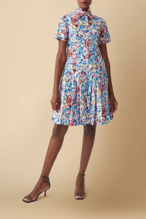 Pendo Floral Printed Cotton Poplin Shirtdress in Blue