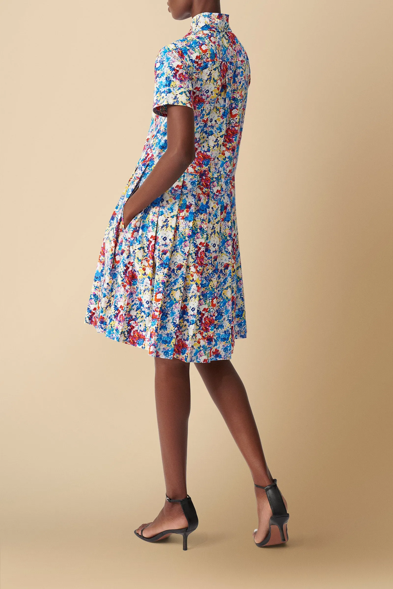 Pendo Floral Printed Cotton Poplin Shirtdress in Blue
