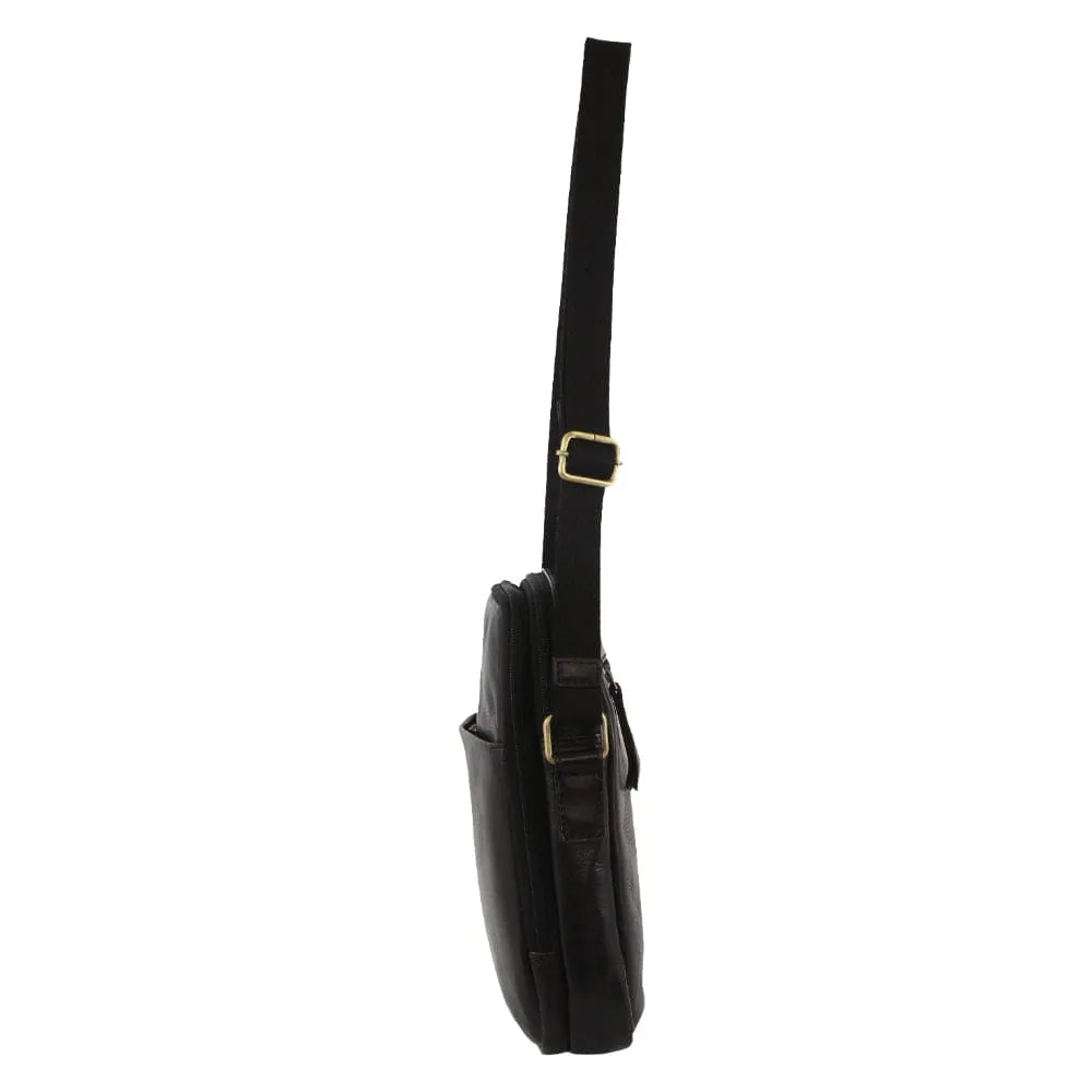 Pierre Cardin Leather Unisex Crossbody Bag in Black