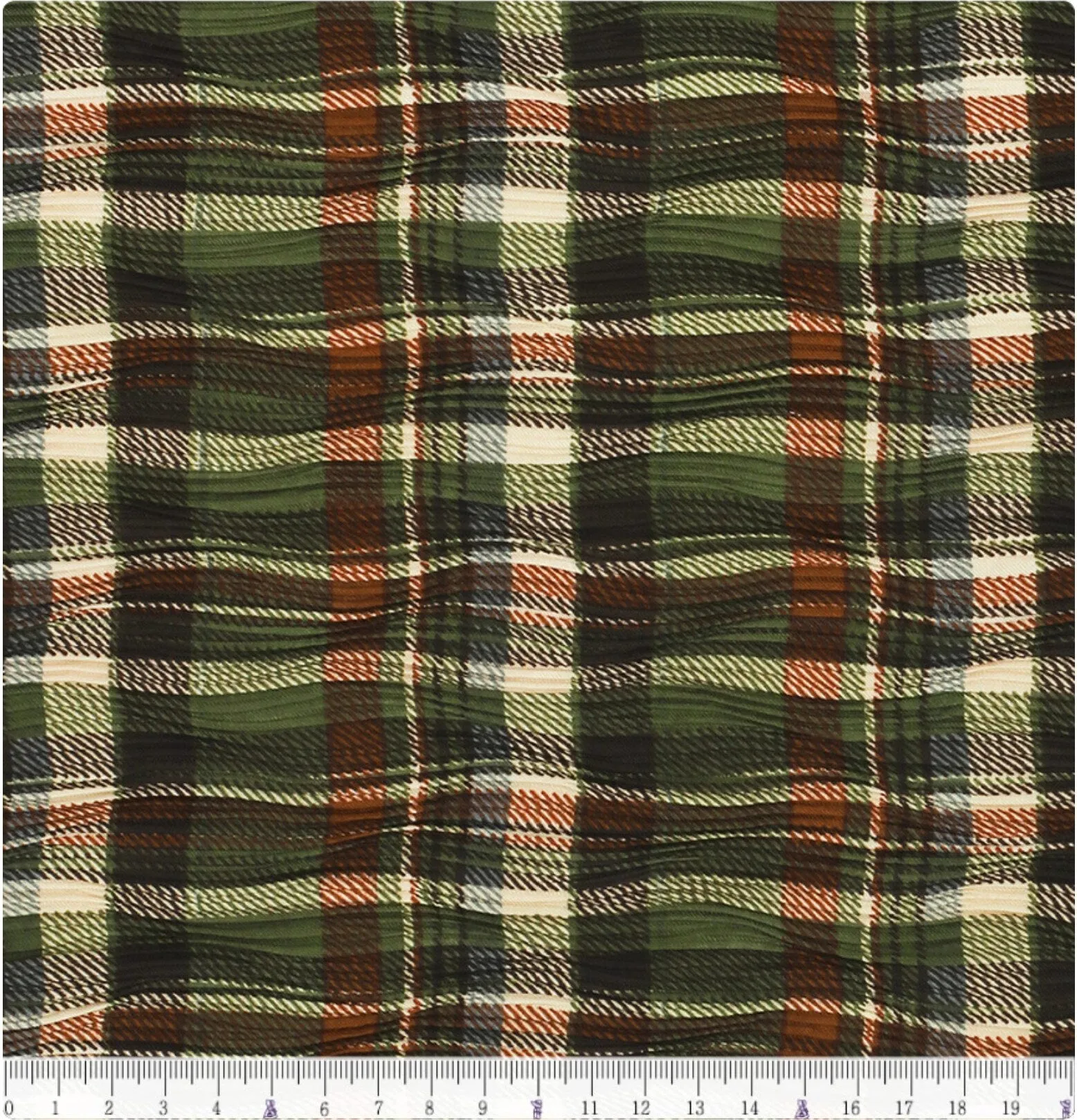 Plaid Checkered Poly Wide Width Fabric with Ribbed Wave Pleats - In Green - Quality Korean Fabric By the Yard - 53722GJ