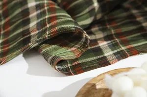 Plaid Checkered Poly Wide Width Fabric with Ribbed Wave Pleats - In Green - Quality Korean Fabric By the Yard - 53722GJ