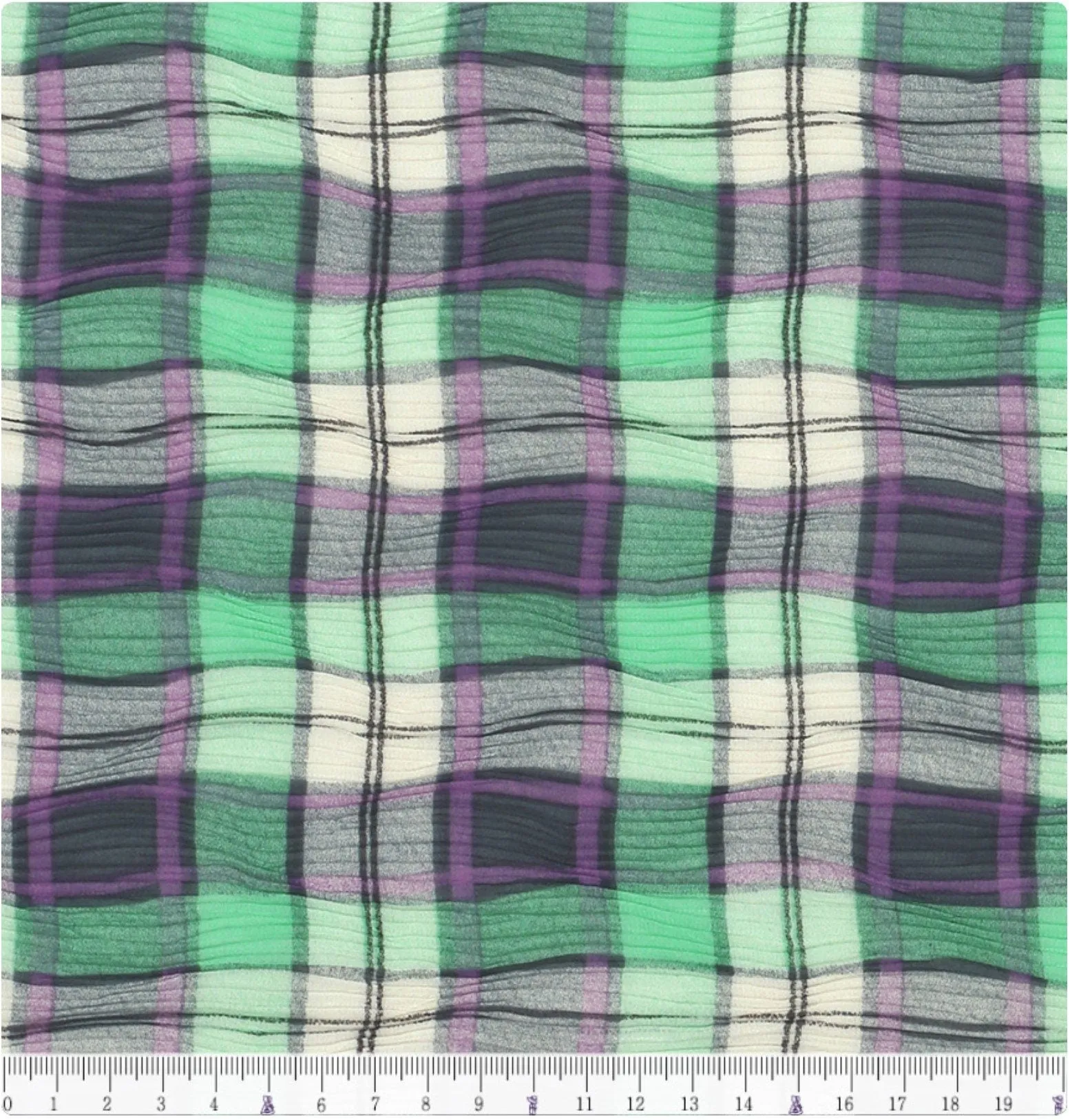 Plaid Checkered Poly Wide Width Fabric with Ribbed Wave Pleats - In Mint Green - Quality Korean Fabric By the Yard - 53725GJ