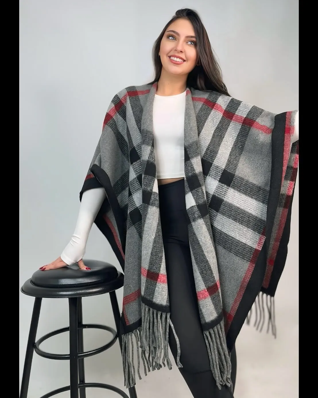 Plaid Fringe Wrap Shawl