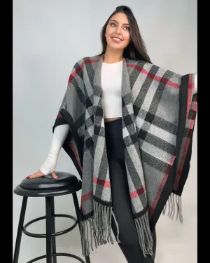 Plaid Fringe Wrap Shawl