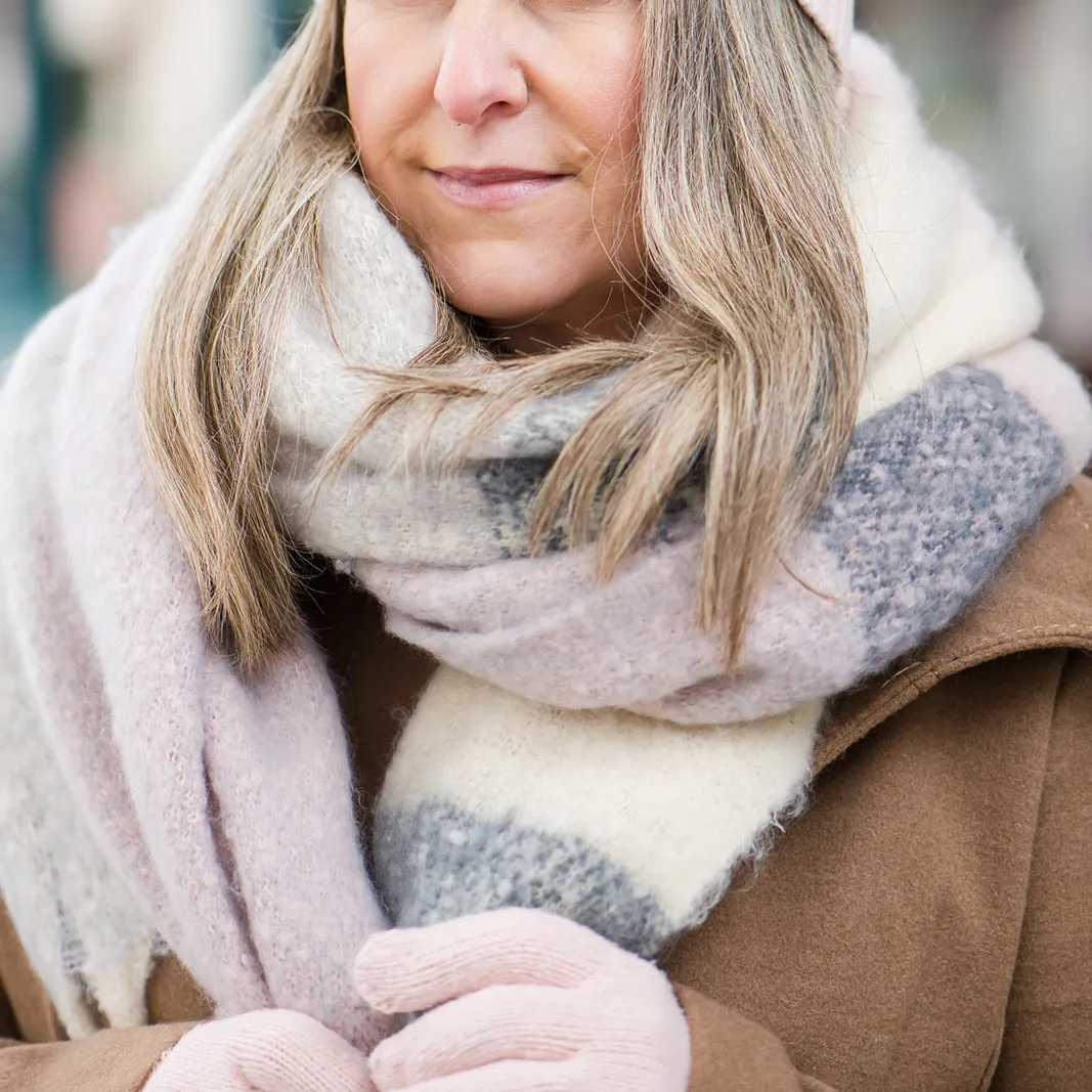 Plaid Fringed Blanket Scarf | Blush