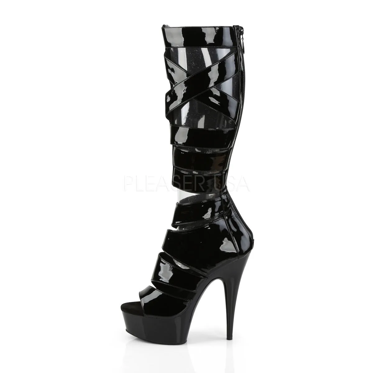 Pleaser DELIGHT-600-49 Black Stretch Patent Gladiator Boots