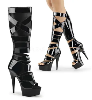 Pleaser DELIGHT-600-49 Black Stretch Patent Gladiator Boots