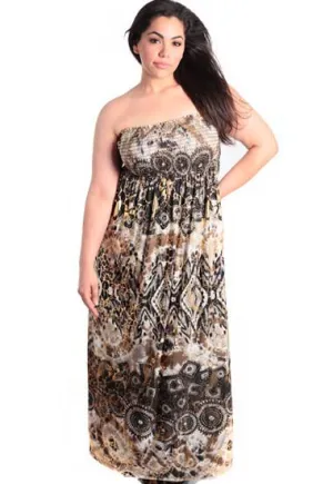 Plus Size Bohemian Floor Length Brown Tube Dress