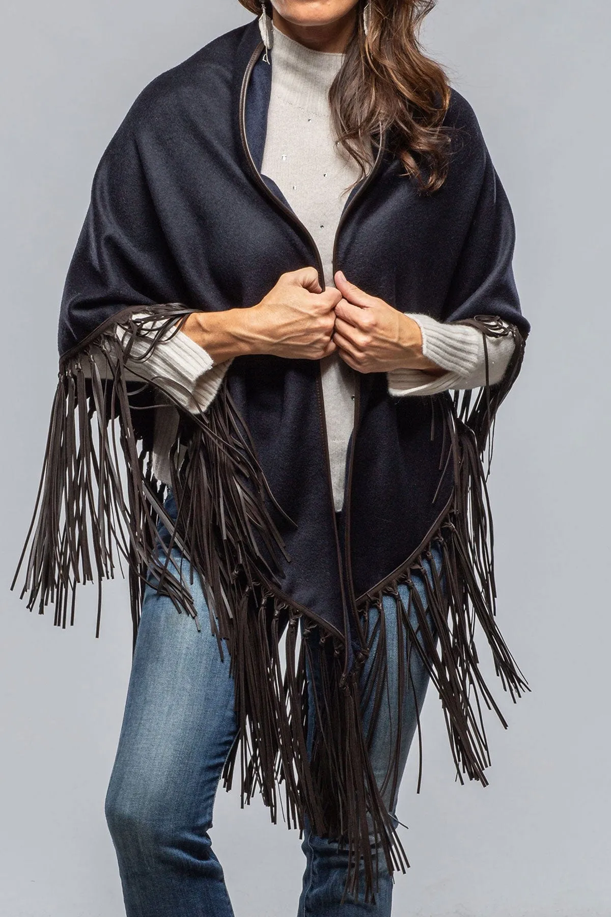 Ponderosa Reversible Cashmere Fringe Shawl In Midnight/ Black