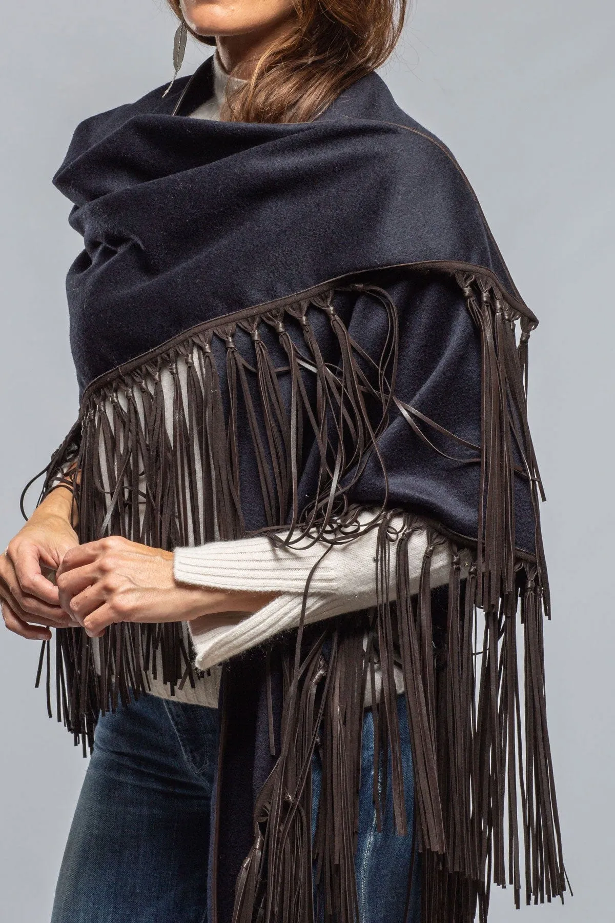 Ponderosa Reversible Cashmere Fringe Shawl In Midnight/ Black