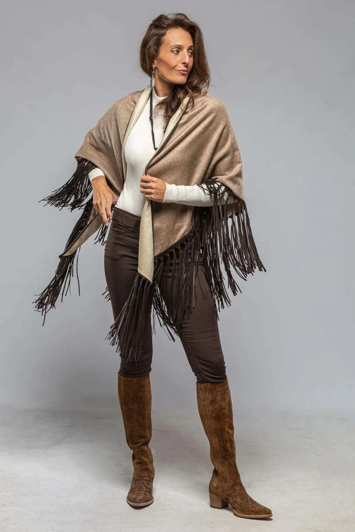 Ponderosa Reversible Cashmere Fringe Shawl In Rust/Camel