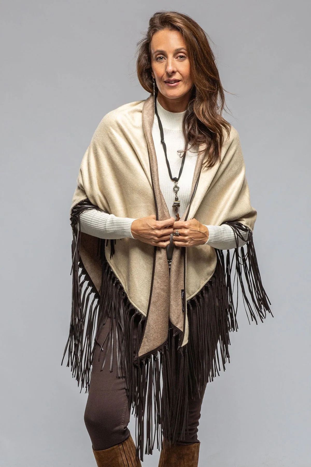 Ponderosa Reversible Cashmere Fringe Shawl In Rust/Camel