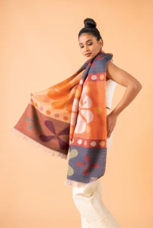 Powder Oversized Fair Isle Woven Scarf - Denim Mix