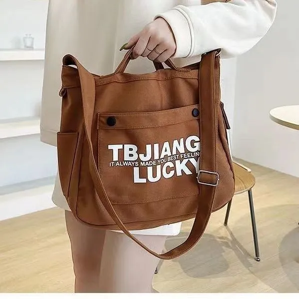 Purpdrank - Canvas Diagonal Crossbody Bags Youth Fashion Casual Version Ladies Large Capacity Shoulder Bag Solid Color Women Messenger Bag