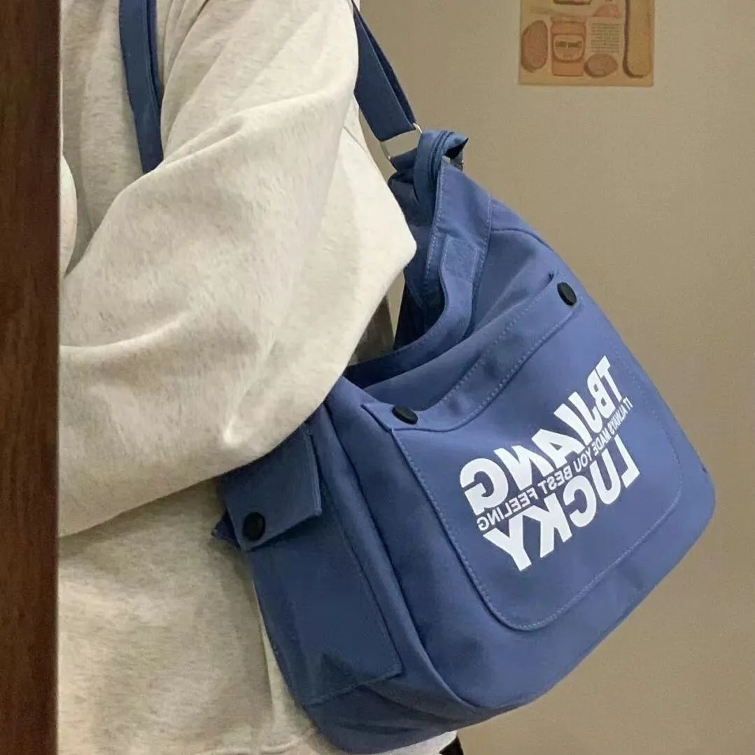 Purpdrank - Canvas Diagonal Crossbody Bags Youth Fashion Casual Version Ladies Large Capacity Shoulder Bag Solid Color Women Messenger Bag