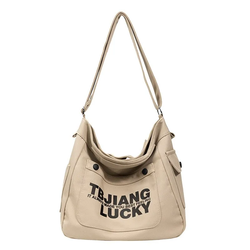 Purpdrank - Canvas Diagonal Crossbody Bags Youth Fashion Casual Version Ladies Large Capacity Shoulder Bag Solid Color Women Messenger Bag