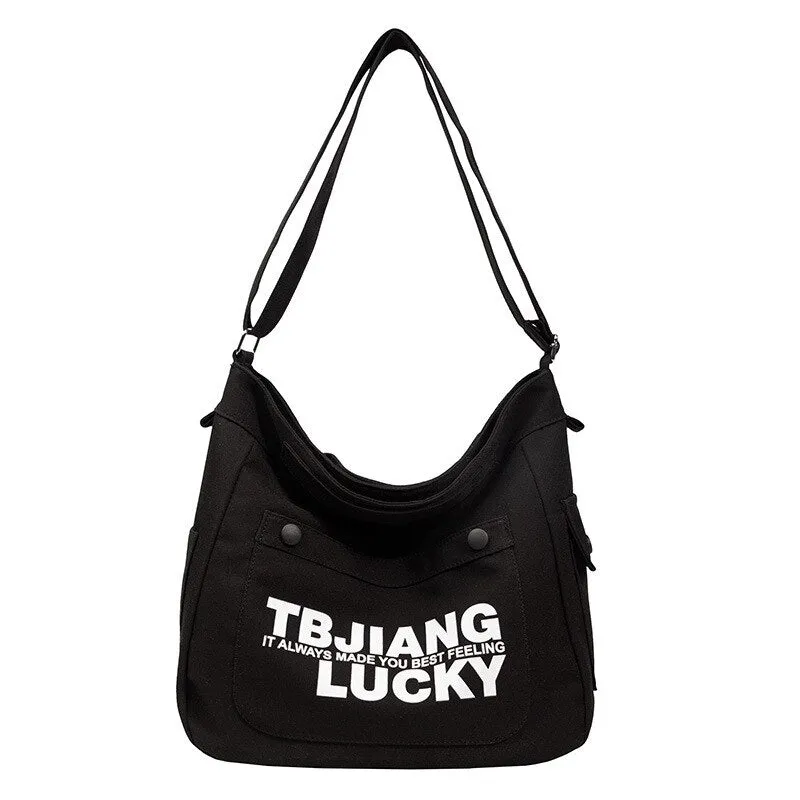 Purpdrank - Canvas Diagonal Crossbody Bags Youth Fashion Casual Version Ladies Large Capacity Shoulder Bag Solid Color Women Messenger Bag