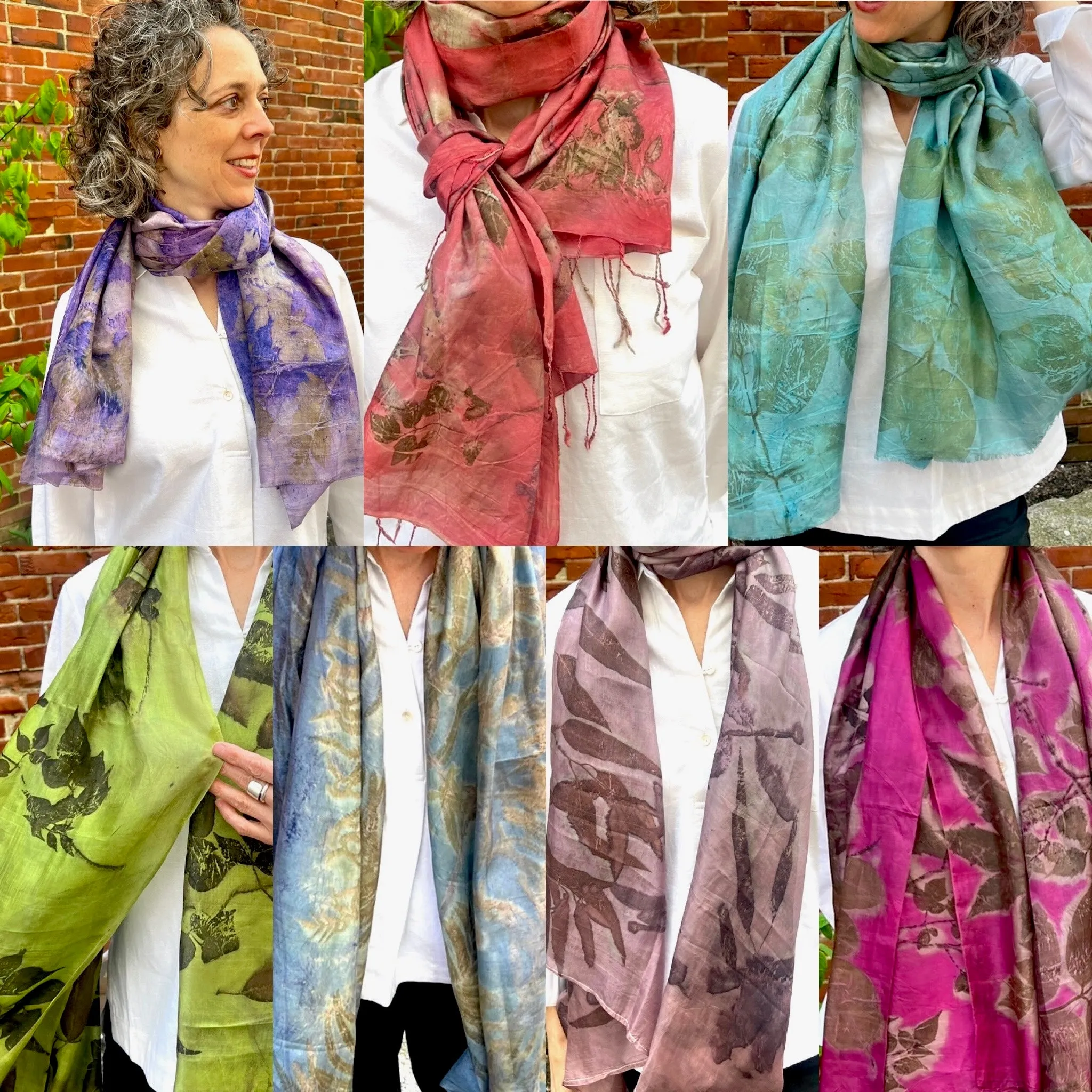 "Botanical Printed" Silk Scarf, with REAL vegetal imprints, handmade in Cambodia