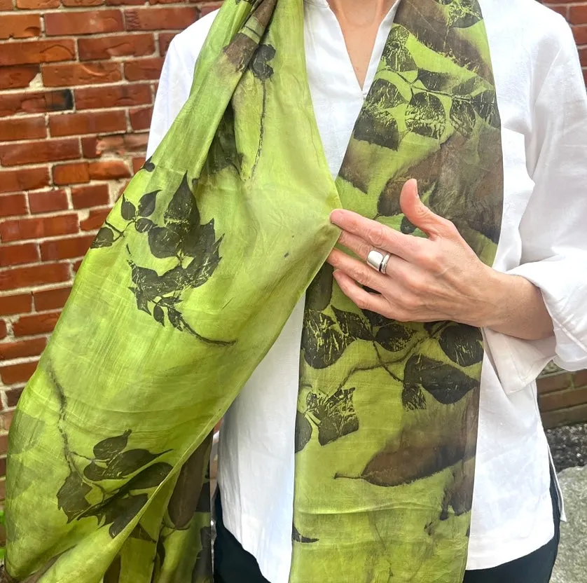"Botanical Printed" Silk Scarf, with REAL vegetal imprints, handmade in Cambodia