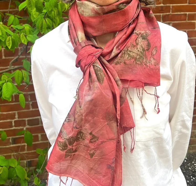 "Botanical Printed" Silk Scarf, with REAL vegetal imprints, handmade in Cambodia