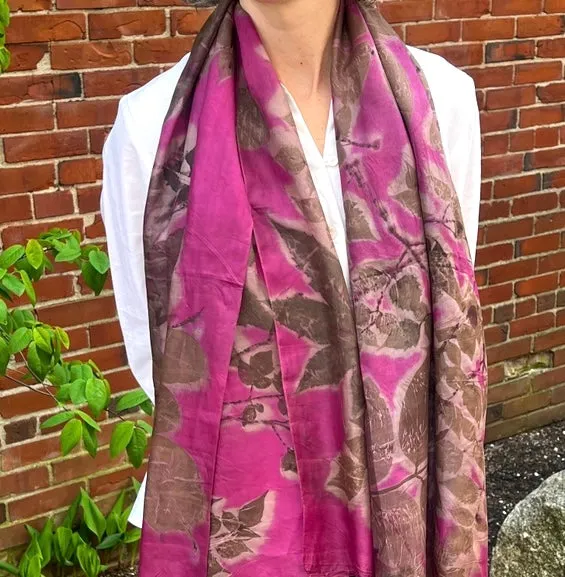 "Botanical Printed" Silk Scarf, with REAL vegetal imprints, handmade in Cambodia