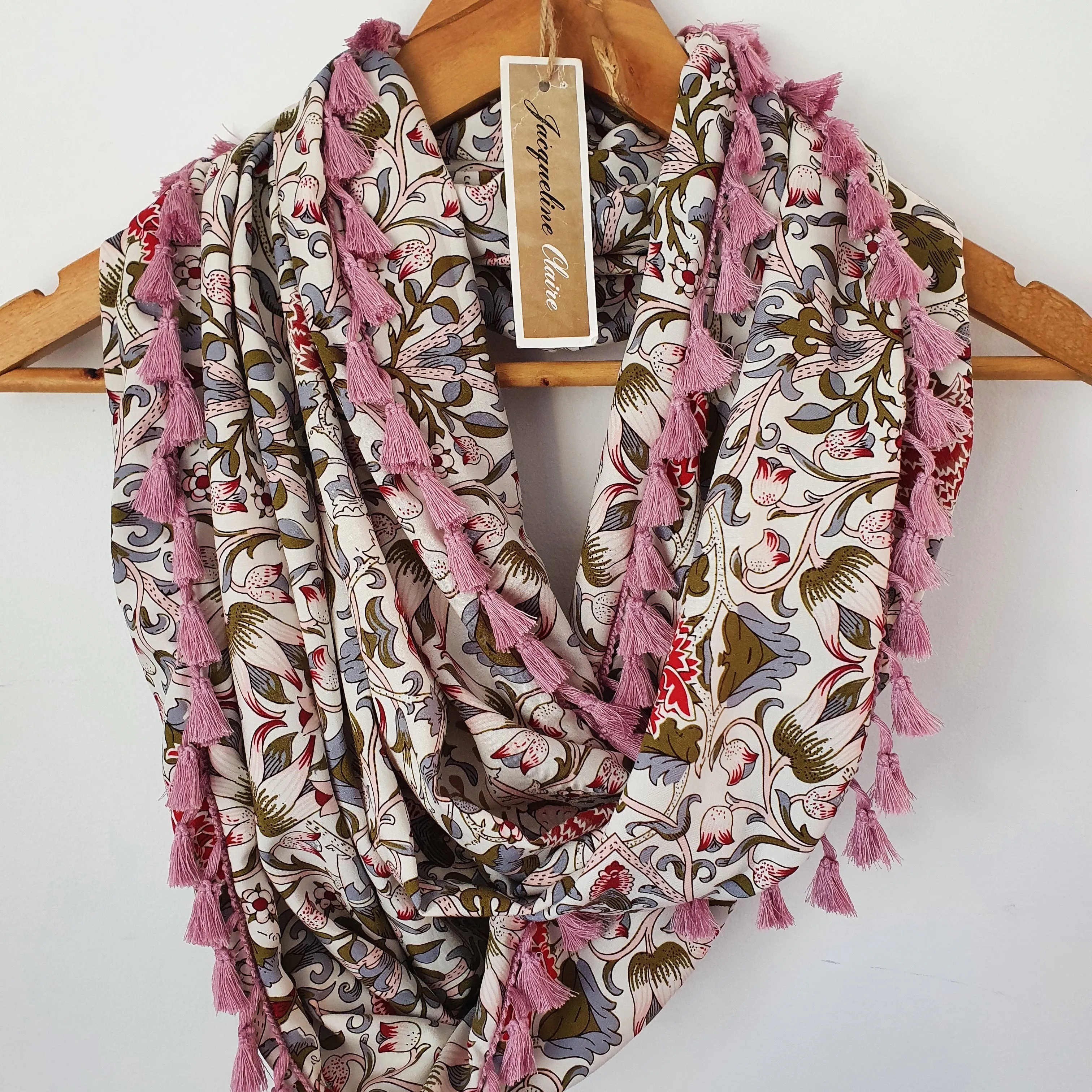 "Gypsey" Infinity Wrap - dusky pink tassels