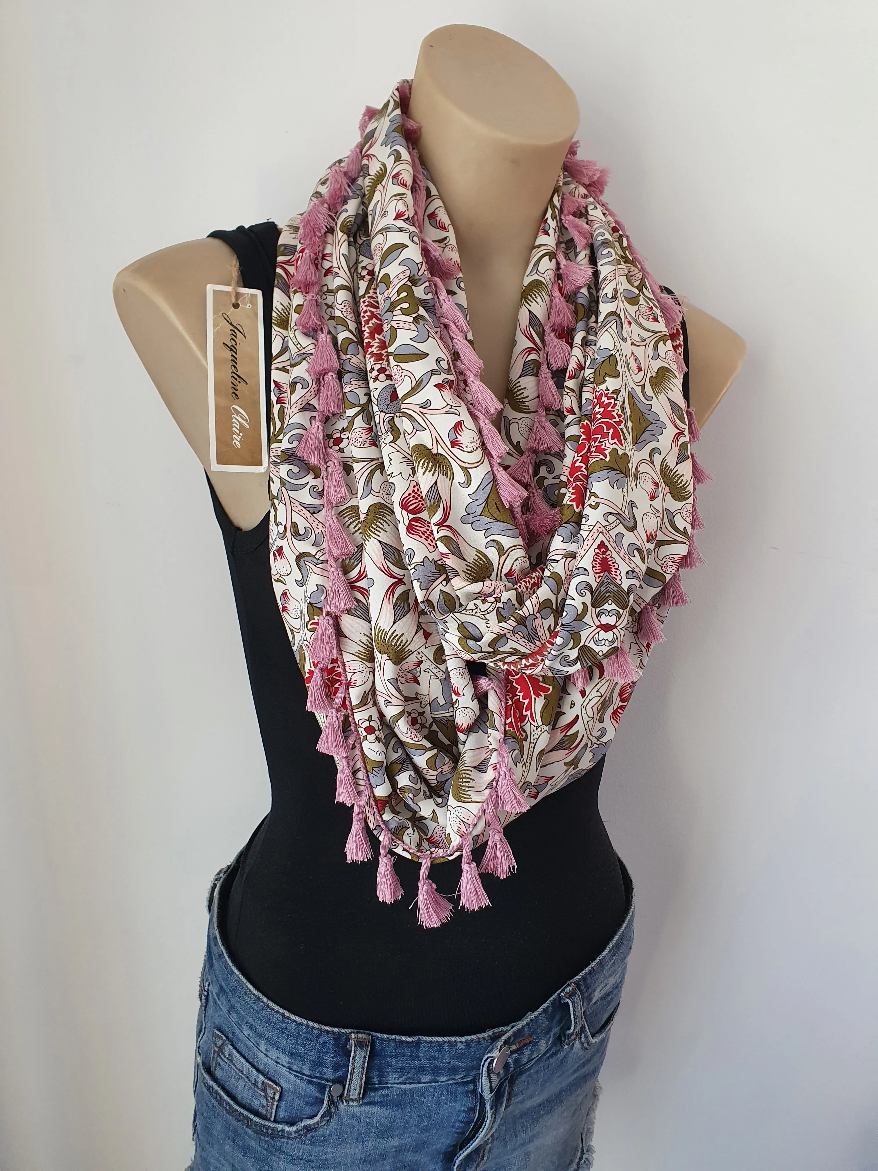 "Gypsey" Infinity Wrap - dusky pink tassels