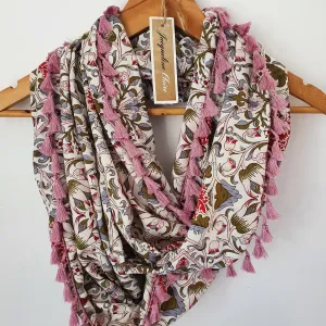 "Gypsey" Infinity Wrap - dusky pink tassels