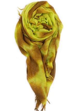 Raw Fringed Scarf, Lime/Cognac