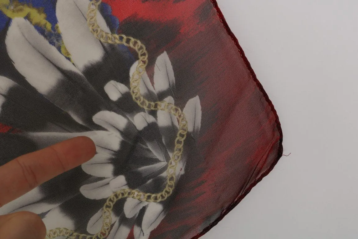 Red Blue Silk Gold Baroque Print Scarf