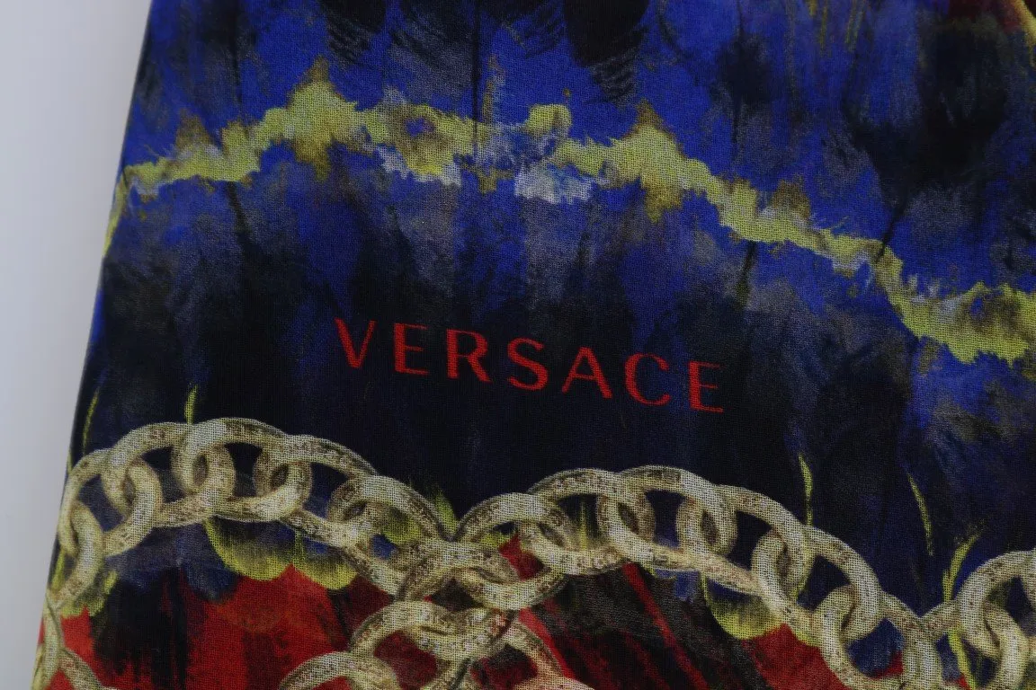 Red Blue Silk Gold Baroque Print Scarf