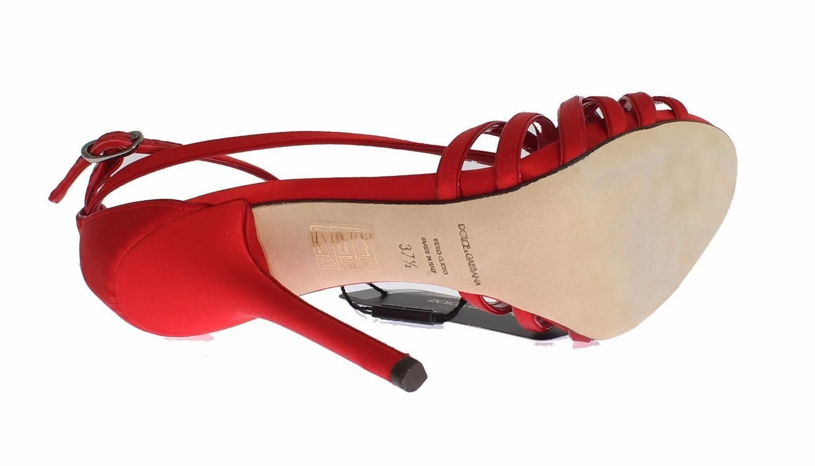 Red Silk Leather Strappy Sandals Shoes