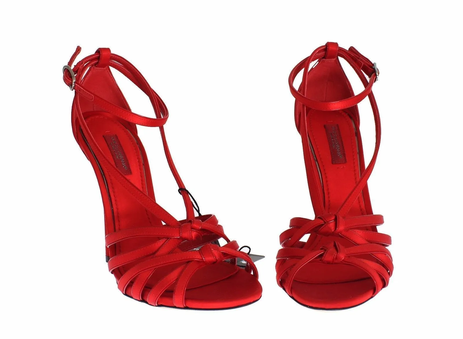 Red Silk Leather Strappy Sandals Shoes