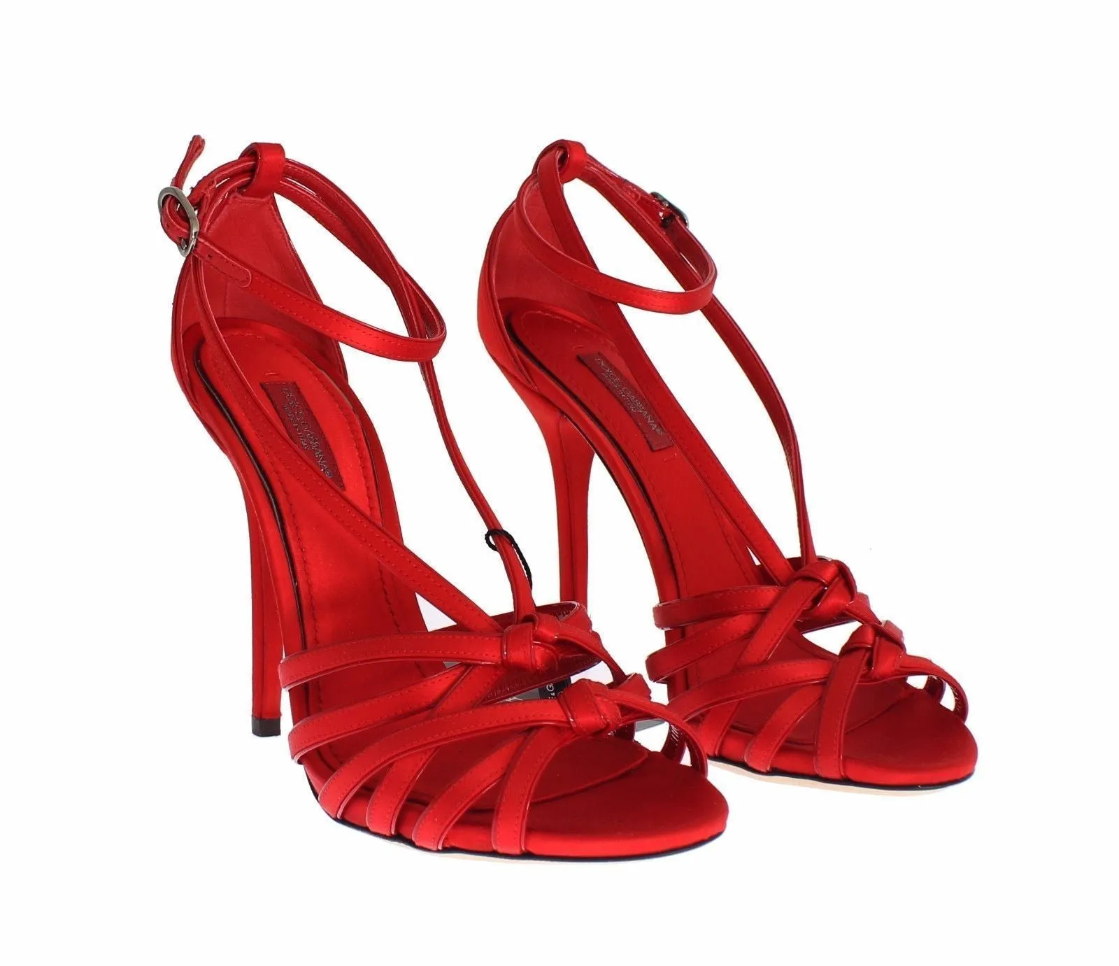 Red Silk Leather Strappy Sandals Shoes