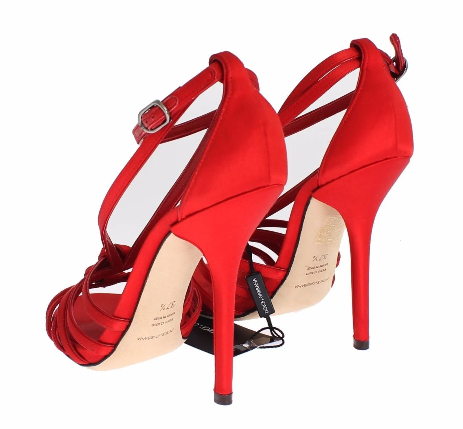 Red Silk Leather Strappy Sandals Shoes