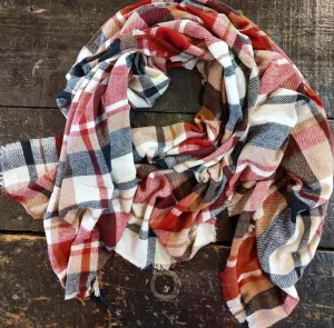Red Tan and Black Blanket Scarf