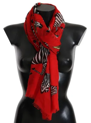 Red Zebra Cashmere Silk Wrap Shawl Scarf