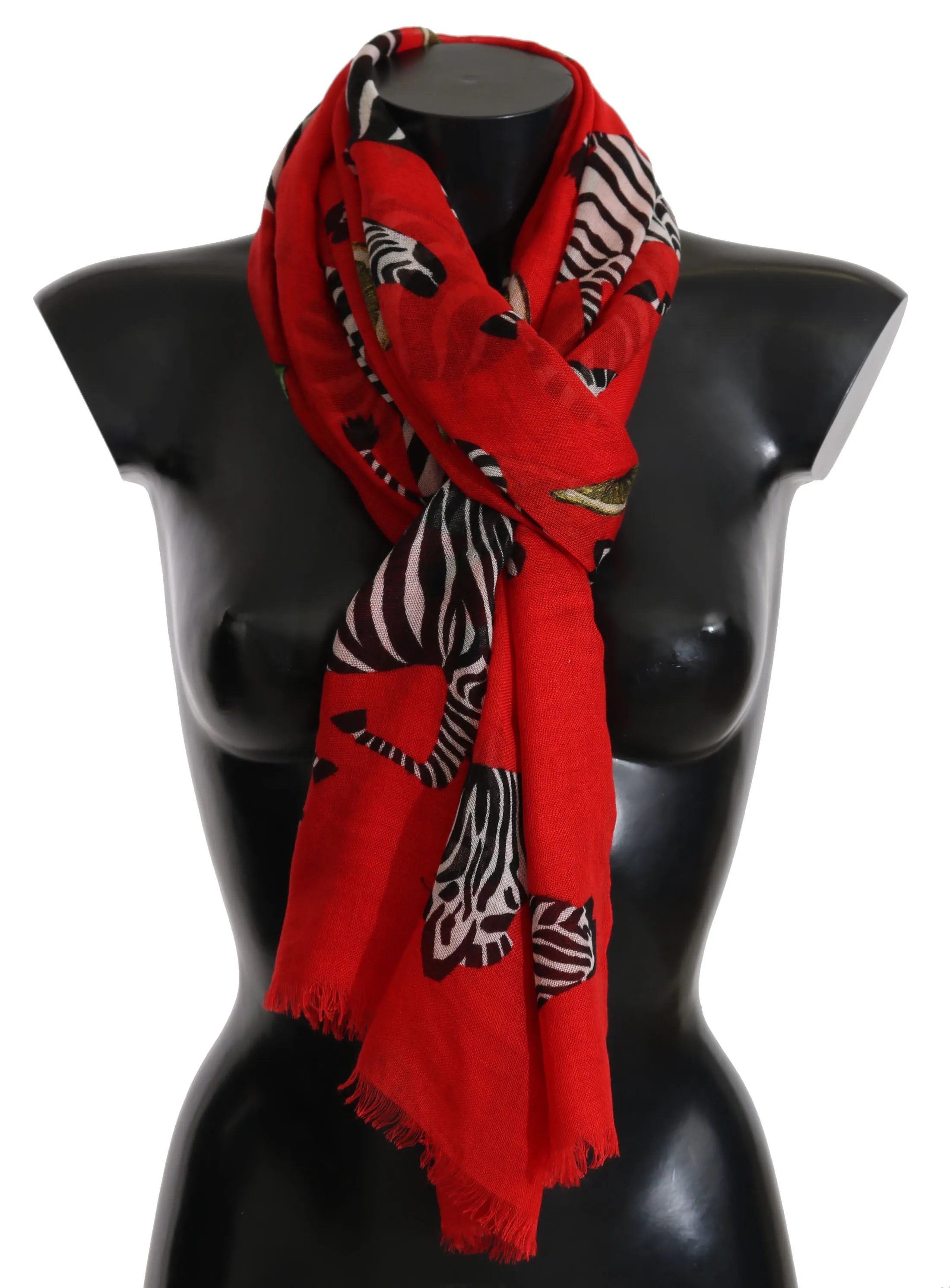 Red Zebra Cashmere Silk Wrap Shawl Scarf